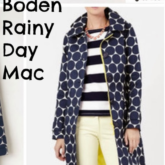 Boden Jackets & Blazers - Boden Rainy Day Mac Sz 2 Navy White Yellow Polka Dot Jacket